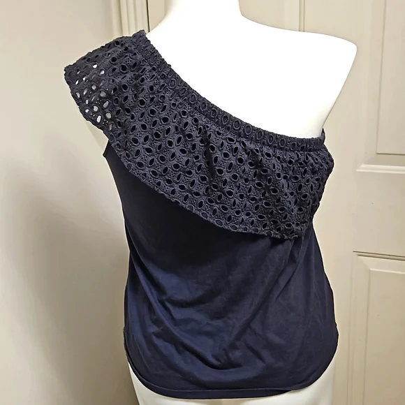 LOFT One Shoulder Eyelet Ruffle Blouse - Picture 3 of 6